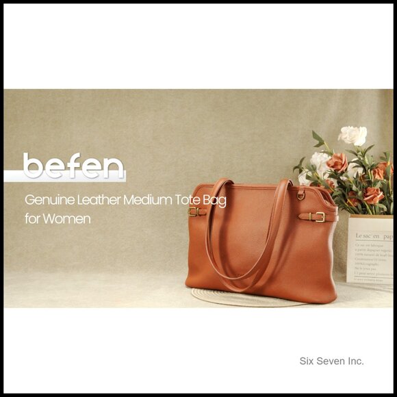 Genuine Leather Medium Tote Bag Classic Elegant Satchel Purse Top Handles
